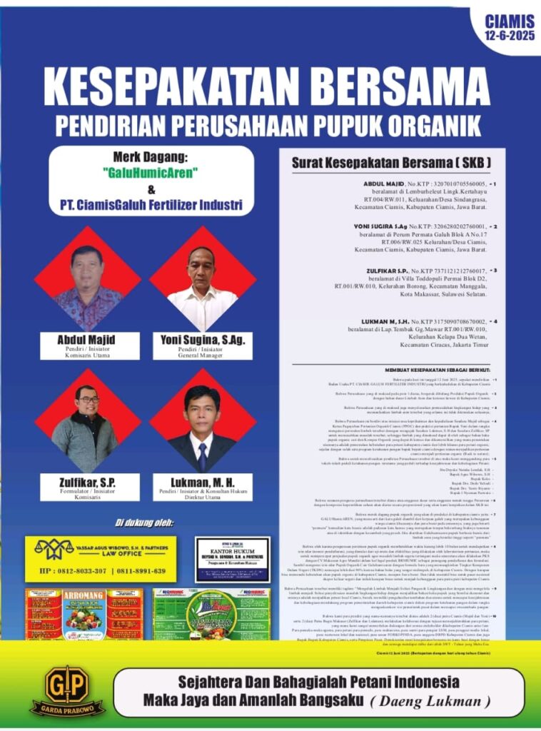 Daeng Lukman Aktifis Hukum dan Pertanian Garda Prabowo Inisiator Pembangunan Pabrik Pupuk Organik di Ciamis